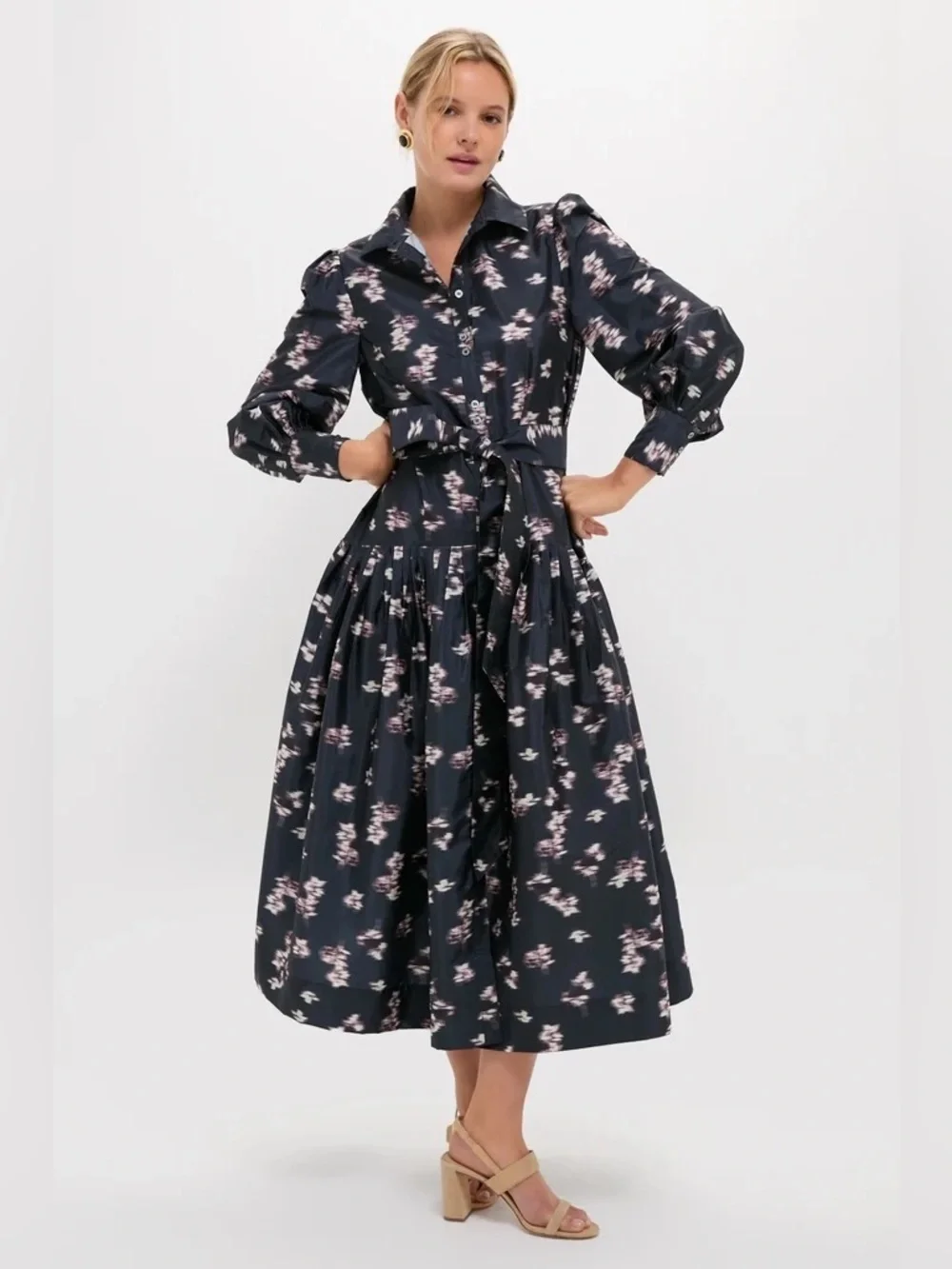 Oliphant Nora Black Lebombo Button-Up Long Sleeve Dress Large